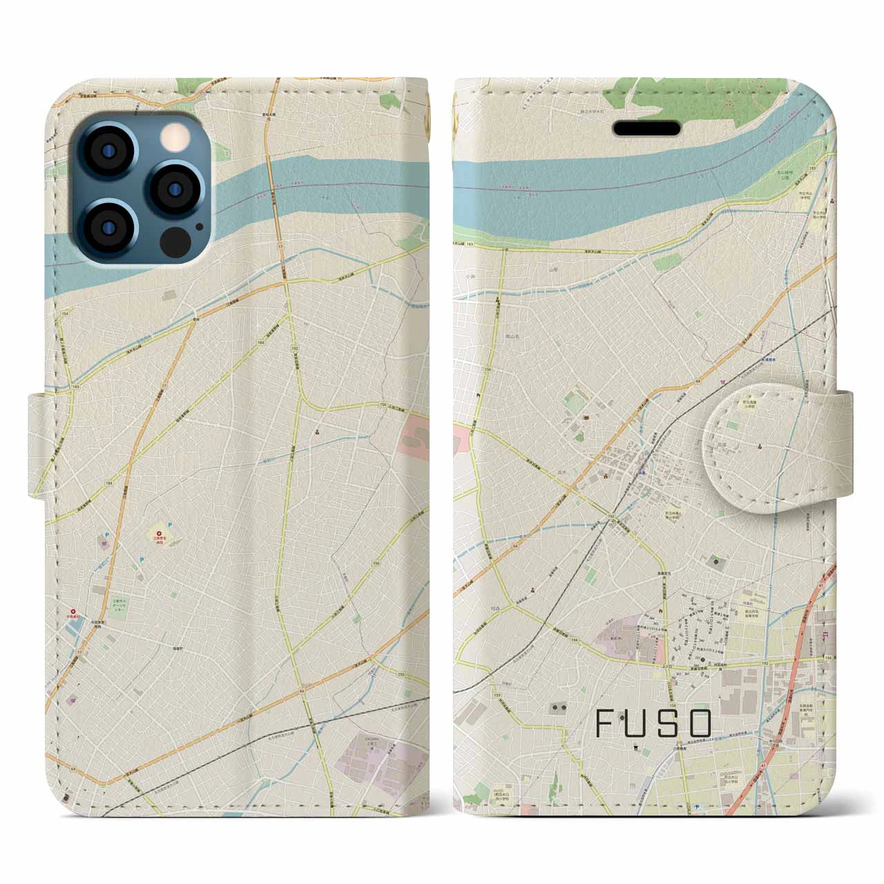 【扶桑(愛知県)】地図柄iPhoneケース(手帳タイプ)ナチュラル・iPhone 12 / 12 Pro 用