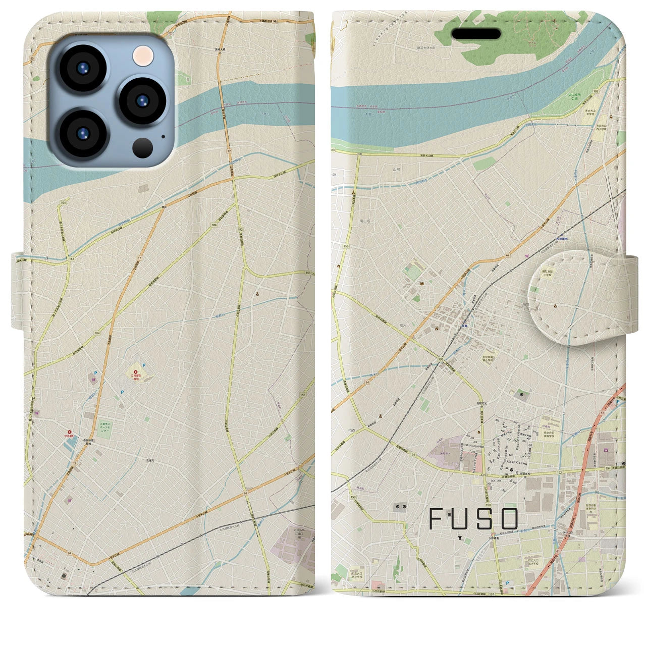 【扶桑(愛知県)】地図柄iPhoneケース(手帳タイプ)ナチュラル・iPhone 13 Pro Max 用