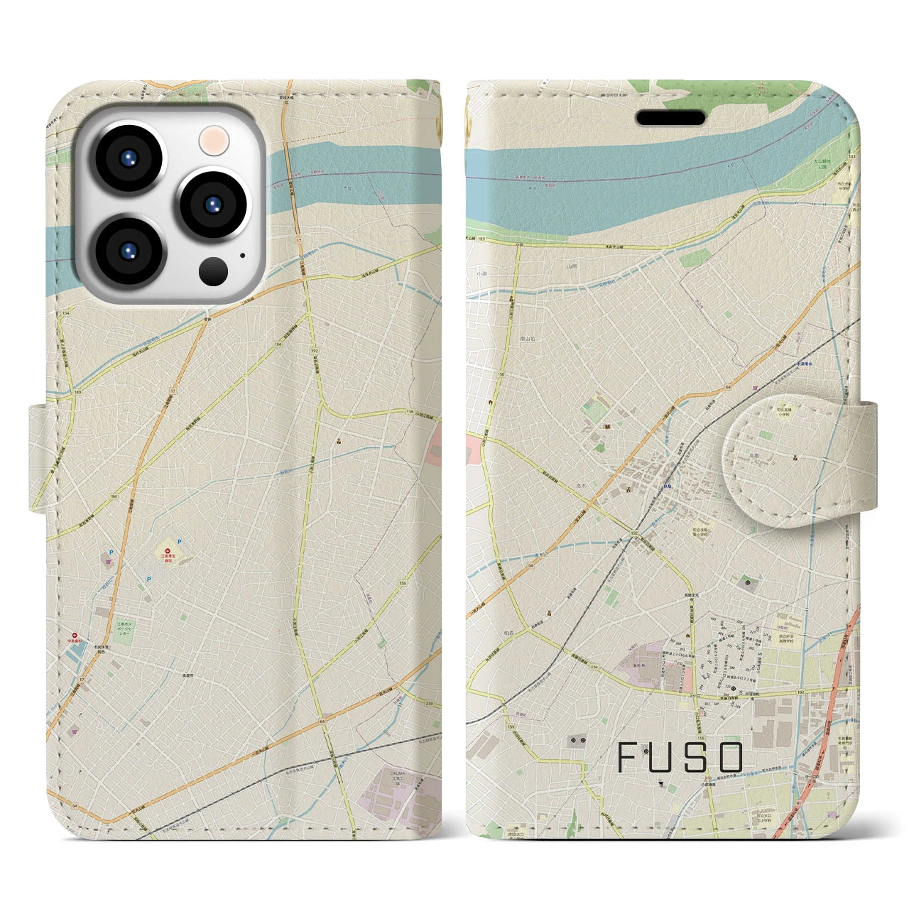 【扶桑(愛知県)】地図柄iPhoneケース(手帳タイプ)ナチュラル・iPhone 13 Pro 用