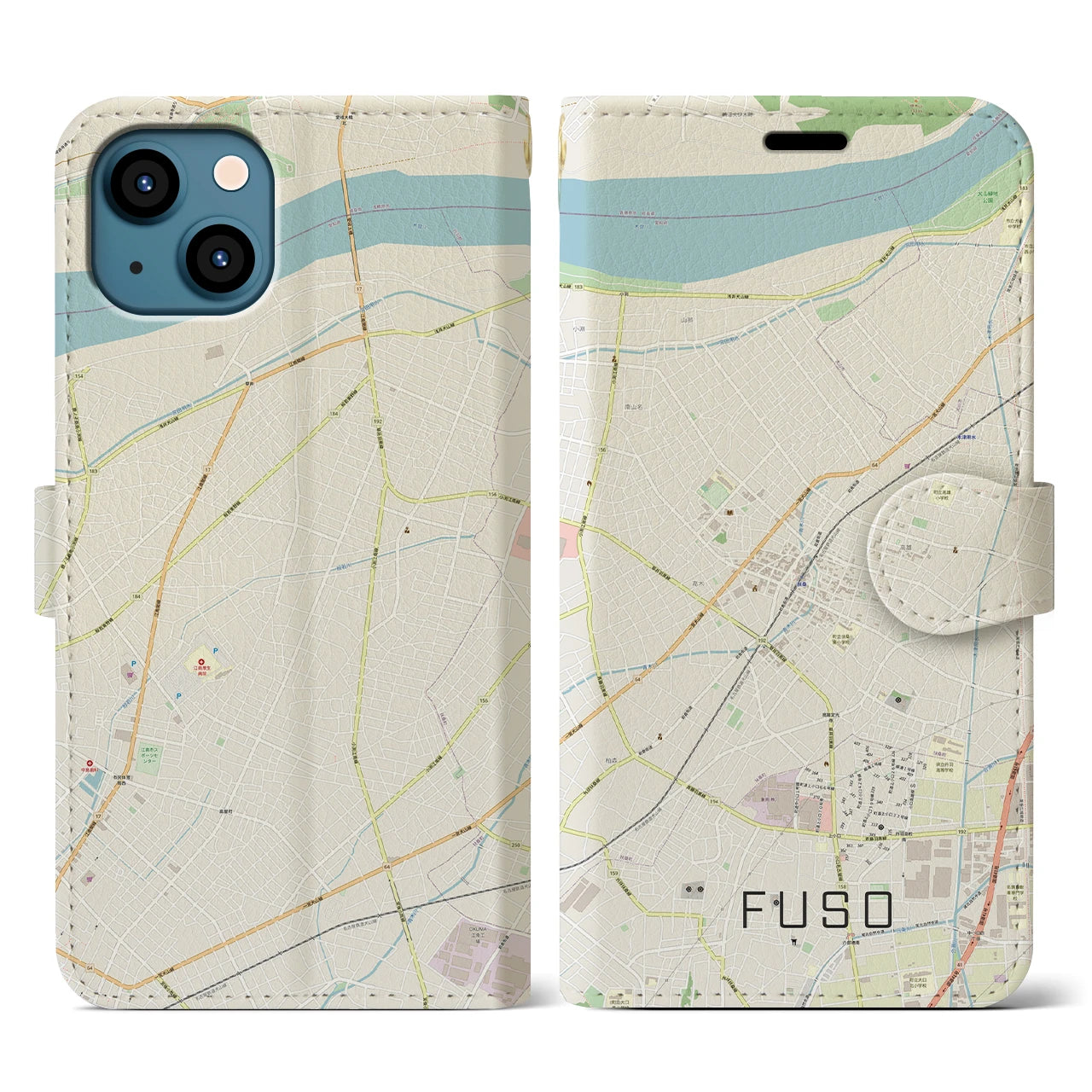 【扶桑(愛知県)】地図柄iPhoneケース(手帳タイプ)ナチュラル・iPhone 13 用