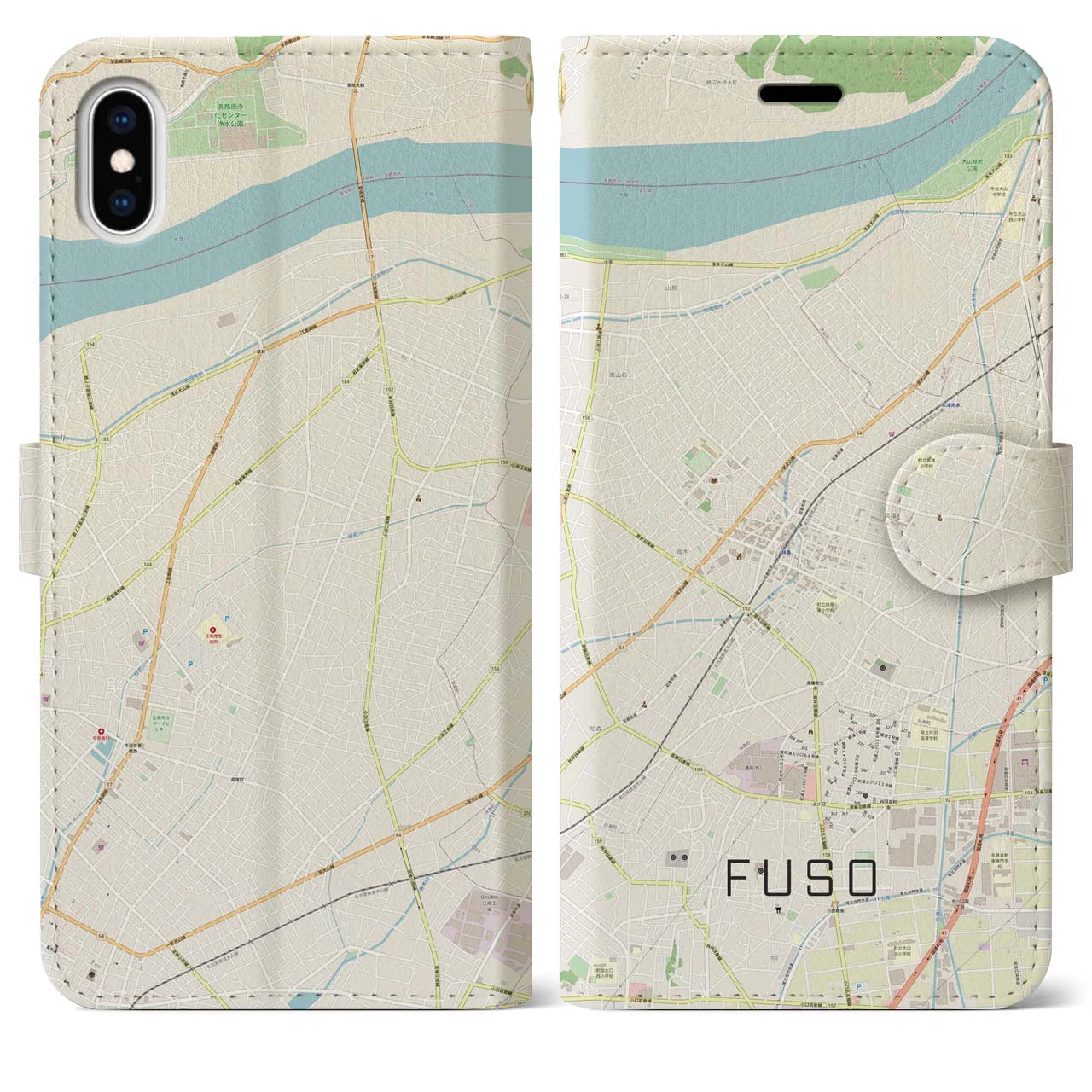 【扶桑(愛知県)】地図柄iPhoneケース(手帳タイプ)ナチュラル・iPhone XS Max 用