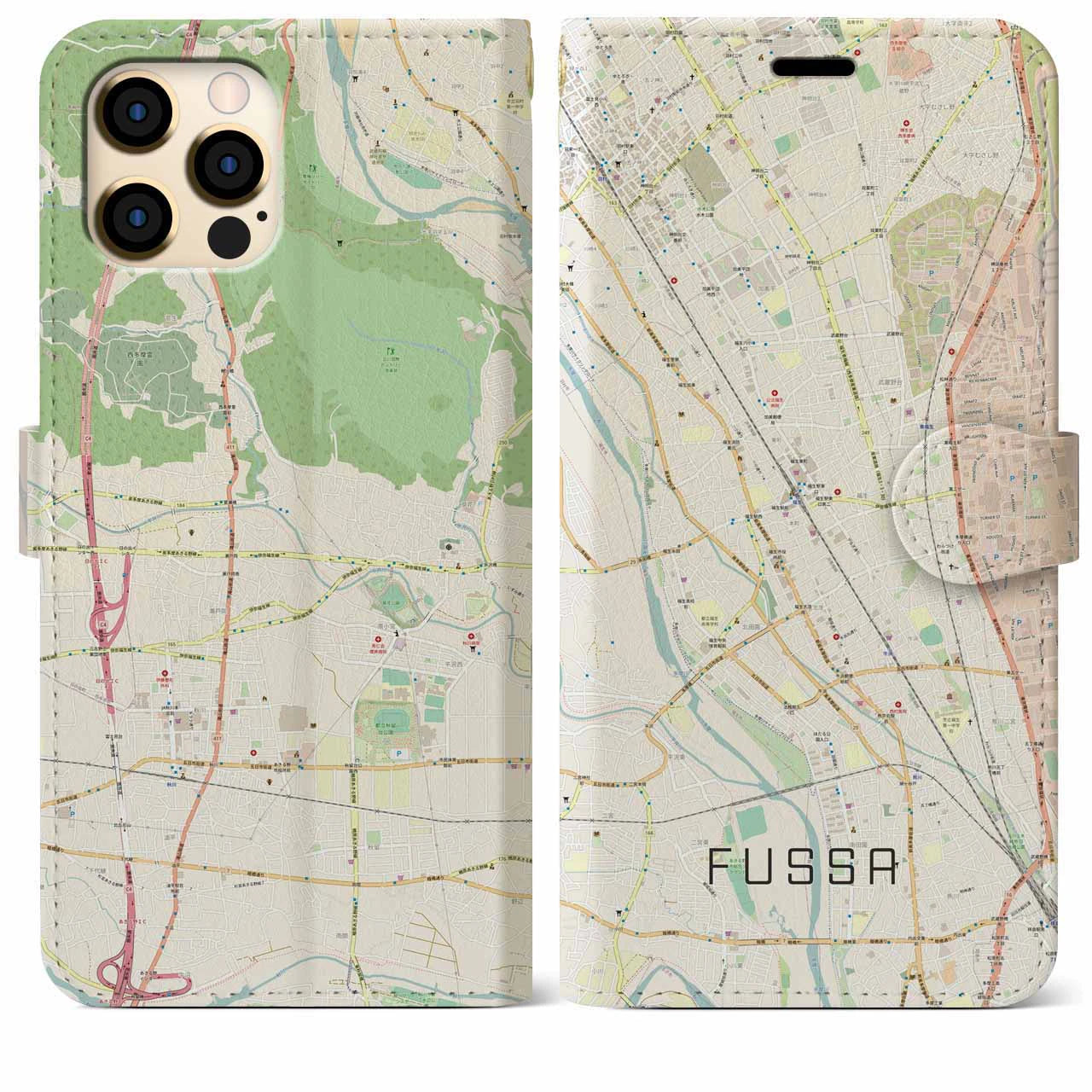 【福生(東京都)】地図柄iPhoneケース(手帳タイプ)ナチュラル・iPhone 12 Pro Max 用