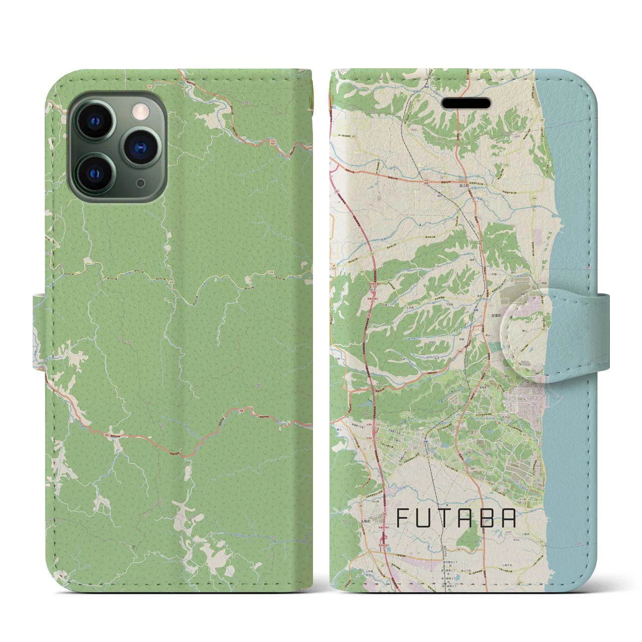 【双葉(福島県)】地図柄iPhoneケース(手帳タイプ)ナチュラル・iPhone 11 Pro 用
