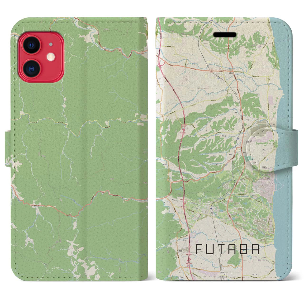 【双葉(福島県)】地図柄iPhoneケース(手帳タイプ)ナチュラル・iPhone 11 用
