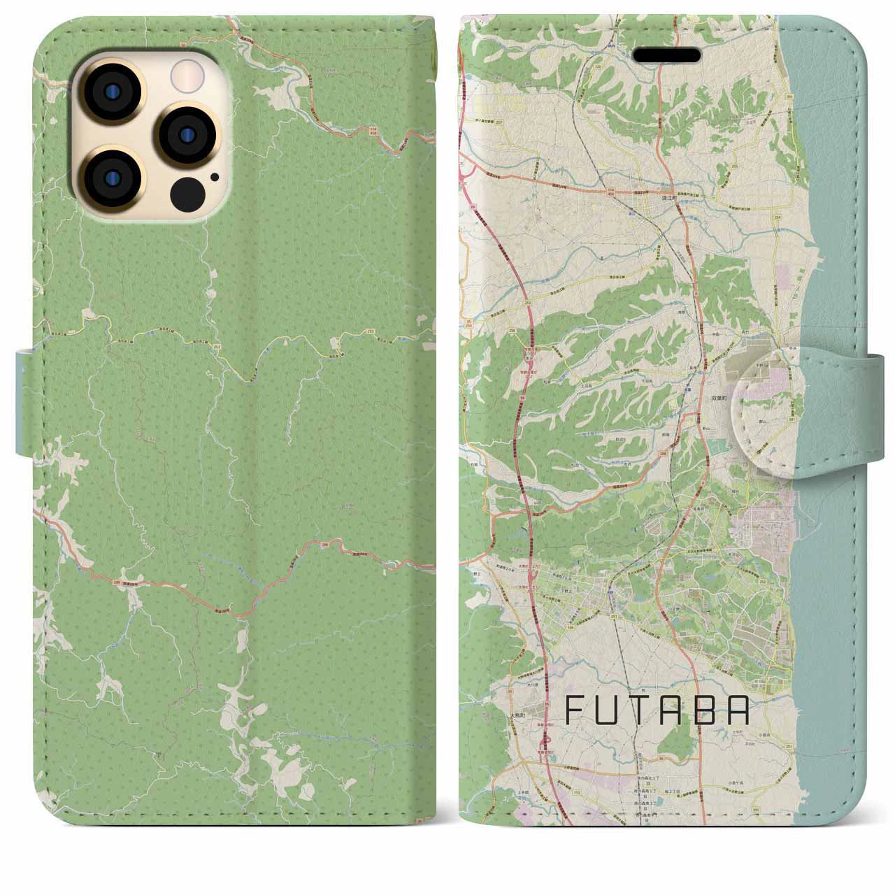 【双葉(福島県)】地図柄iPhoneケース(手帳タイプ)ナチュラル・iPhone 12 Pro Max 用