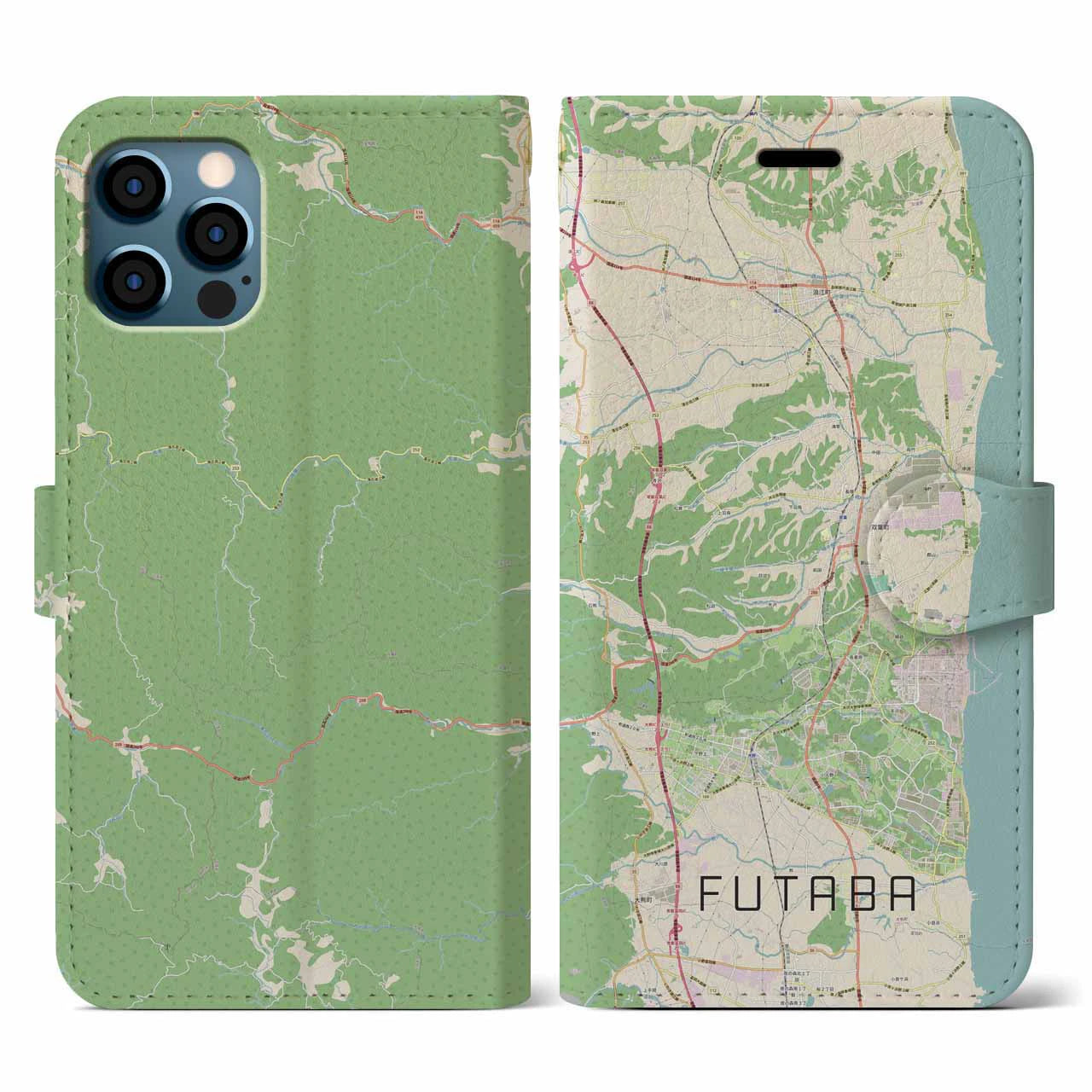 【双葉(福島県)】地図柄iPhoneケース(手帳タイプ)ナチュラル・iPhone 12 / 12 Pro 用
