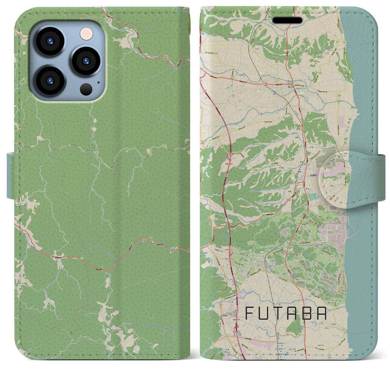 【双葉(福島県)】地図柄iPhoneケース(手帳タイプ)ナチュラル・iPhone 13 Pro Max 用
