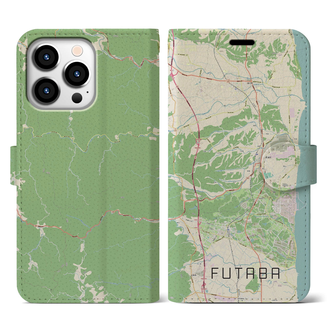 【双葉(福島県)】地図柄iPhoneケース(手帳タイプ)ナチュラル・iPhone 13 Pro 用