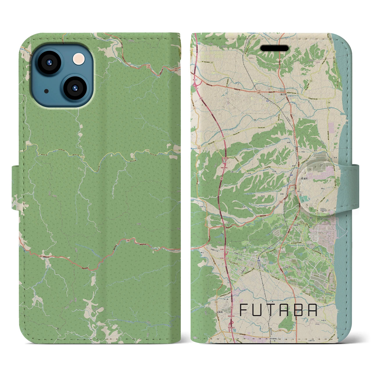 【双葉(福島県)】地図柄iPhoneケース(手帳タイプ)ナチュラル・iPhone 13 用