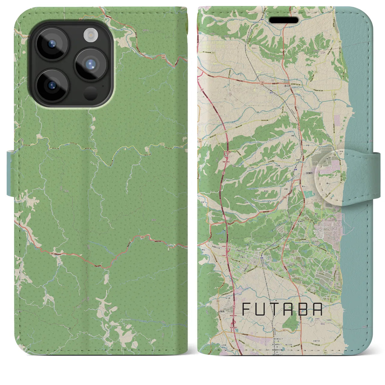 【双葉(福島県)】地図柄iPhoneケース(手帳タイプ)ナチュラル・iPhone 15 Pro Max 用