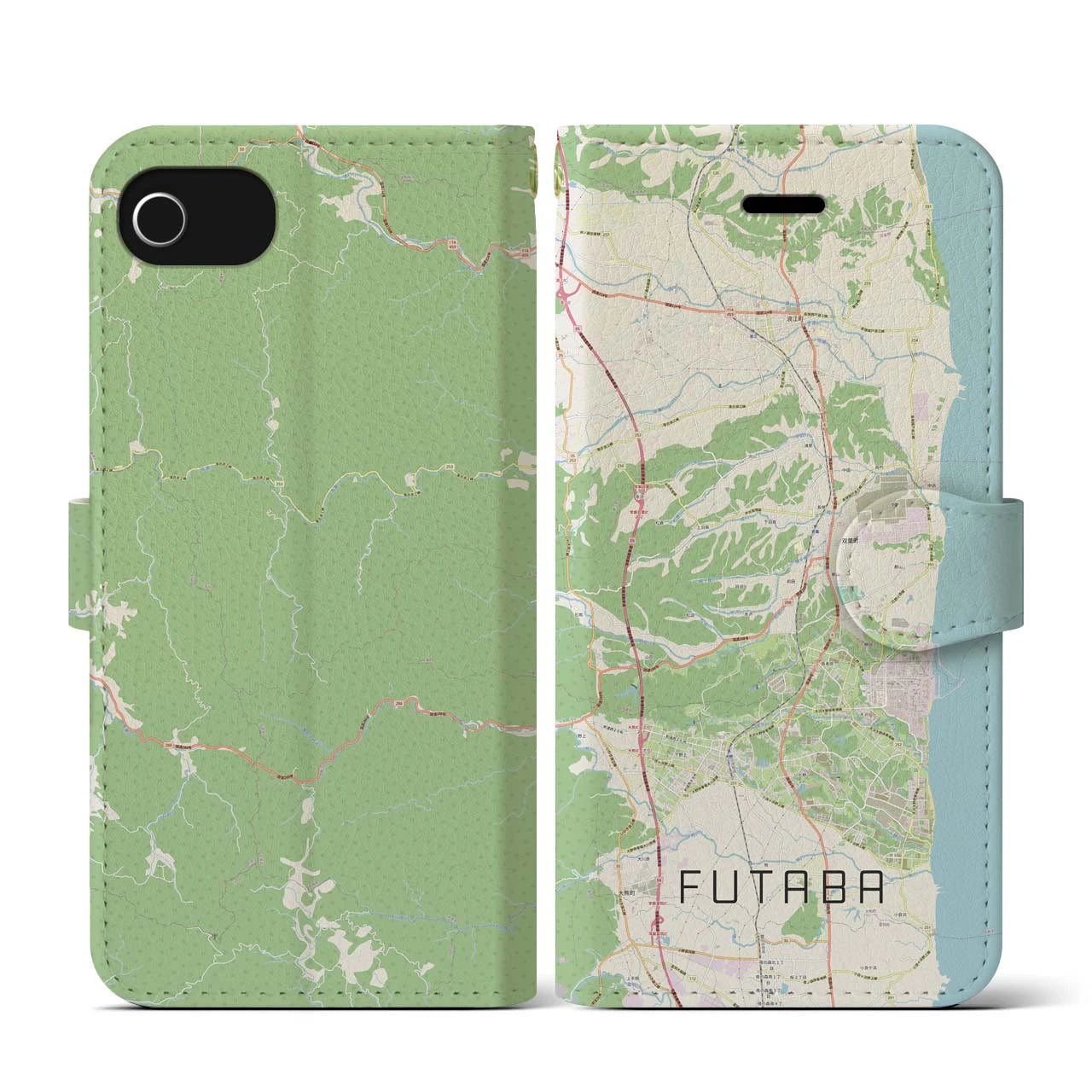 【双葉(福島県)】地図柄iPhoneケース(手帳タイプ)ナチュラル・iPhone SE(第3 / 第2世代) / 8 / 7 / 6s / 6 用