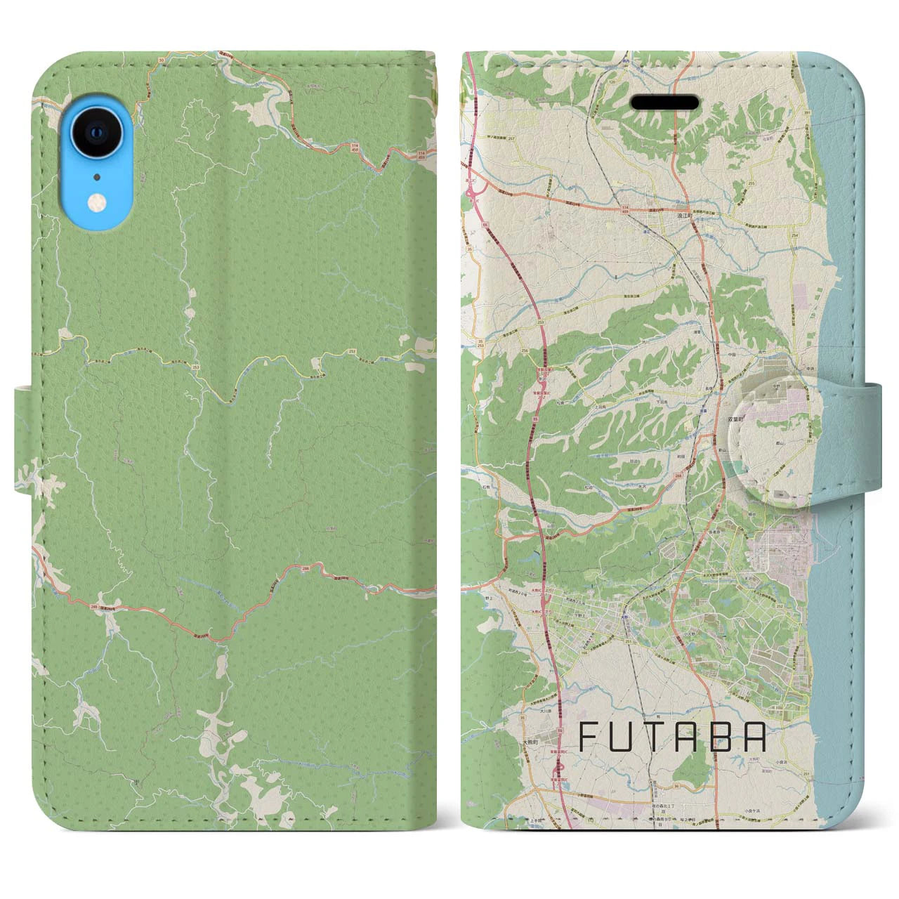 【双葉(福島県)】地図柄iPhoneケース(手帳タイプ)ナチュラル・iPhone XR 用