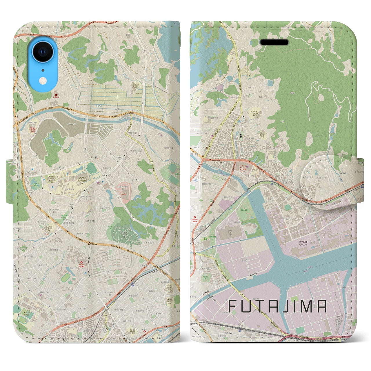 【二島(福岡県)】地図柄iPhoneケース(手帳タイプ)ナチュラル・iPhone XR 用