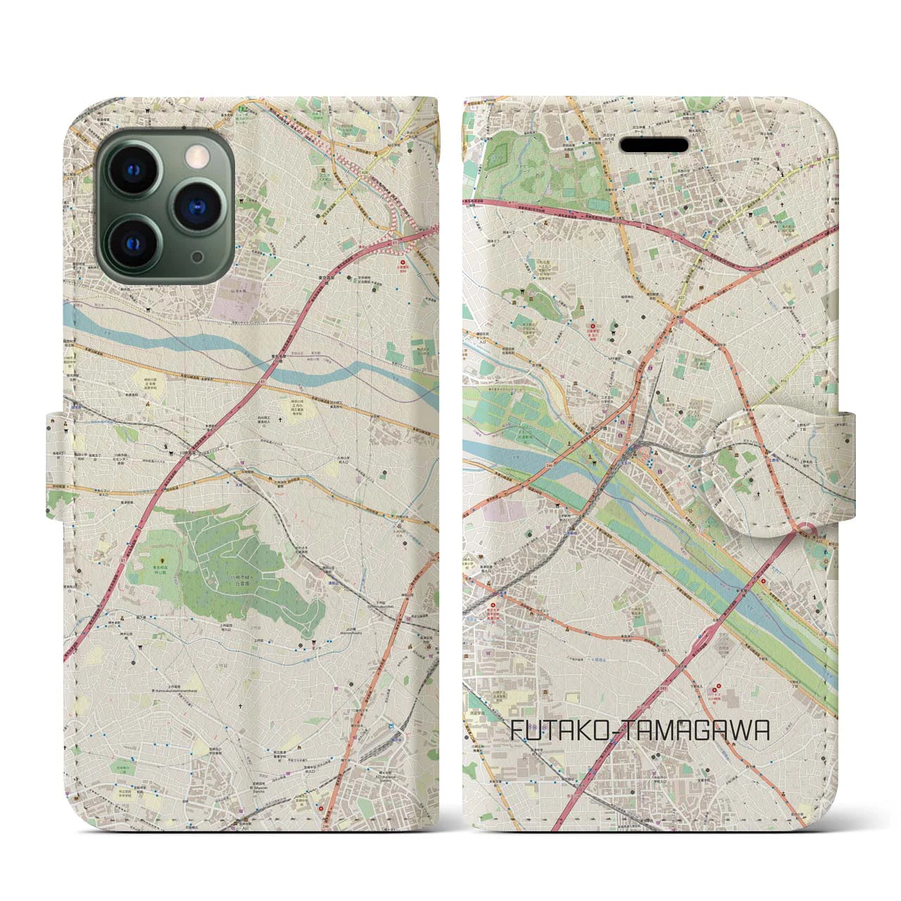 【二子玉川(東京都)】地図柄iPhoneケース(手帳タイプ)ナチュラル・iPhone 11 Pro 用