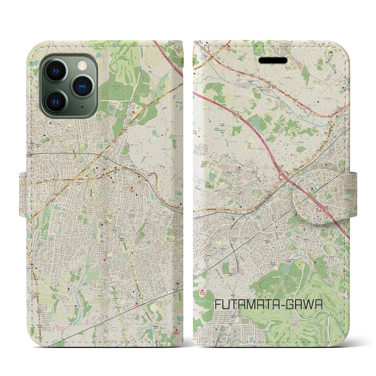 【二俣川(神奈川県)】地図柄iPhoneケース(手帳タイプ)ナチュラル・iPhone 11 Pro 用