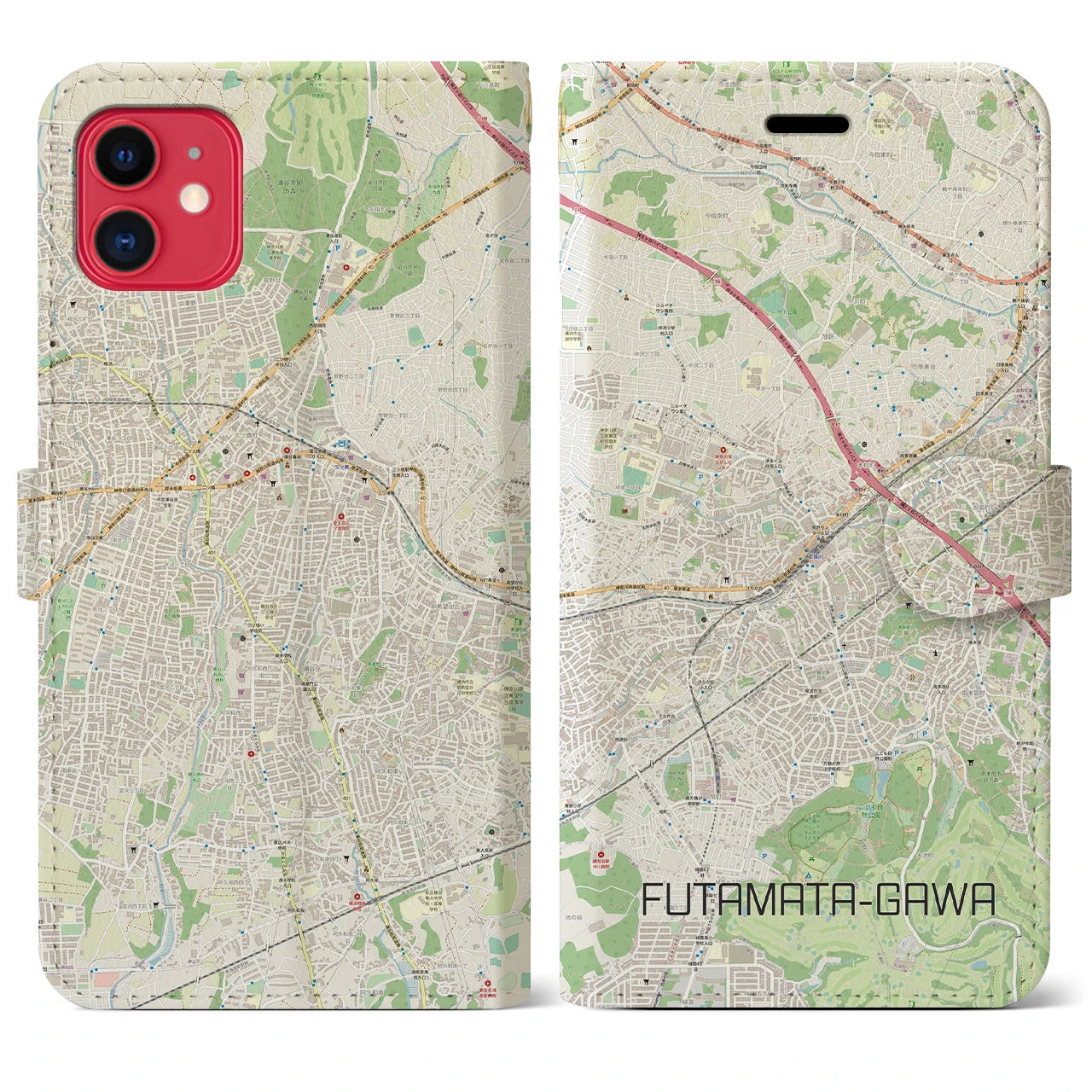 【二俣川(神奈川県)】地図柄iPhoneケース(手帳タイプ)ナチュラル・iPhone 11 用