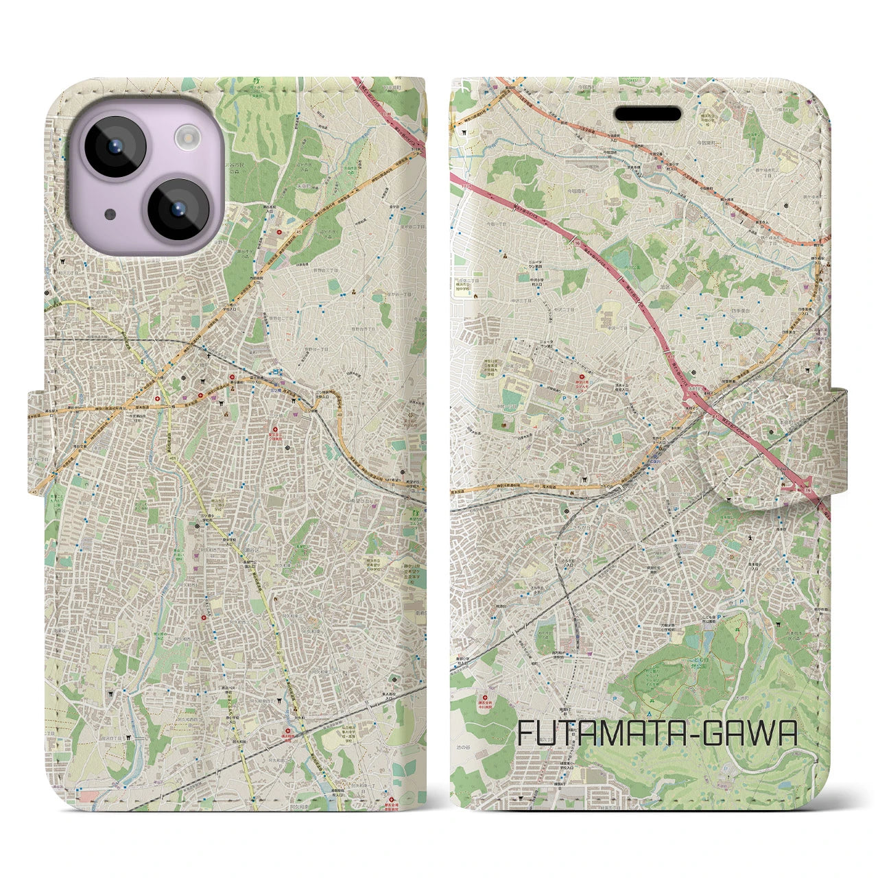 【二俣川(神奈川県)】地図柄iPhoneケース(手帳タイプ)ナチュラル・iPhone 14 用
