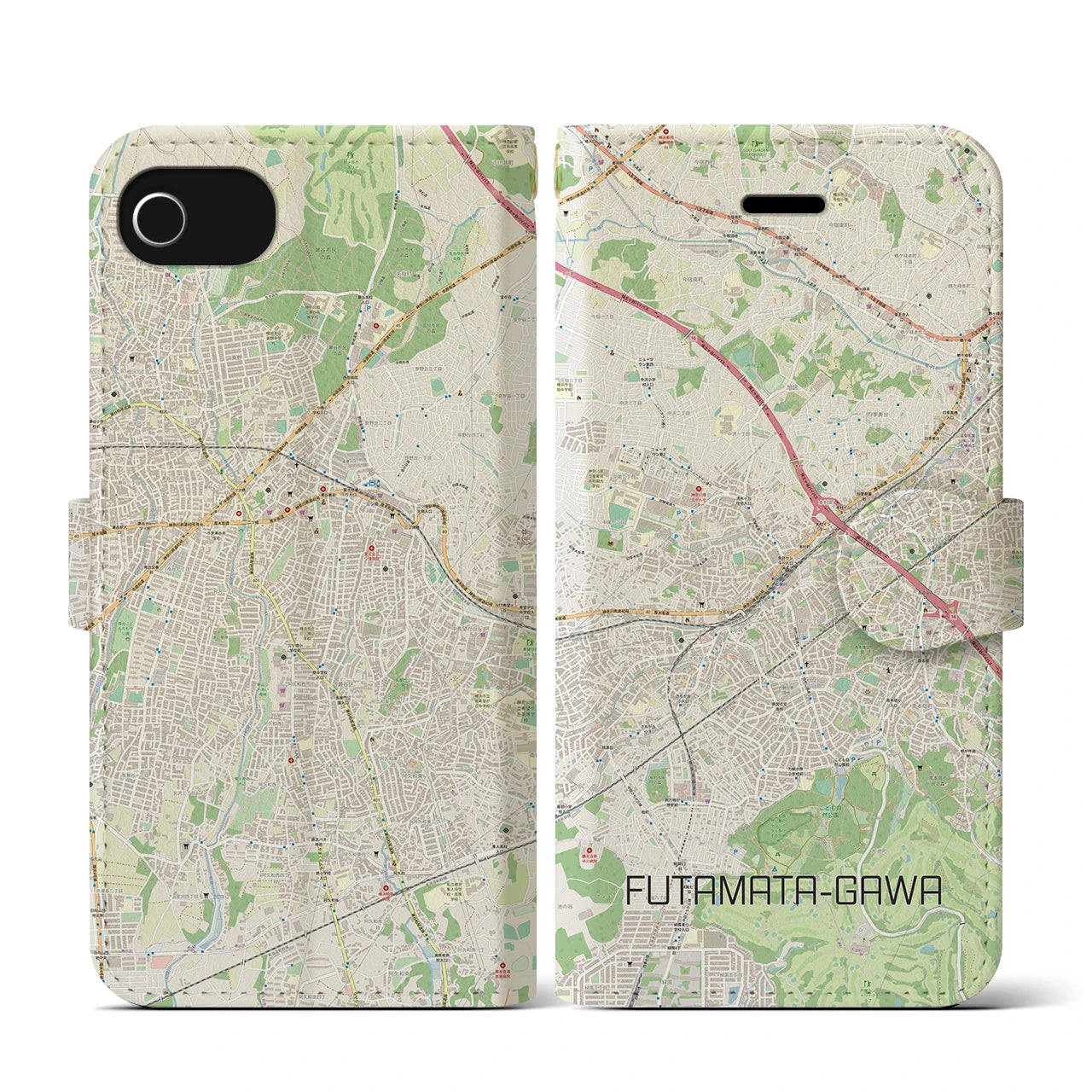 【二俣川(神奈川県)】地図柄iPhoneケース(手帳タイプ)ナチュラル・iPhone SE(第3 / 第2世代) / 8 / 7 / 6s / 6 用