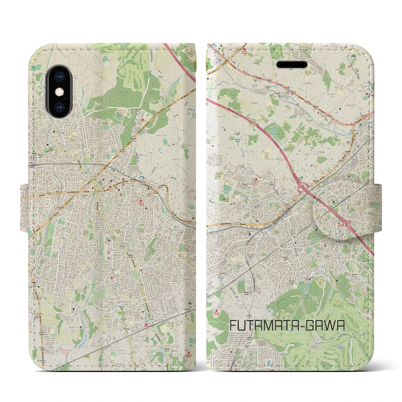 【二俣川(神奈川県)】地図柄iPhoneケース(手帳タイプ)ナチュラル・iPhone XS / X 用