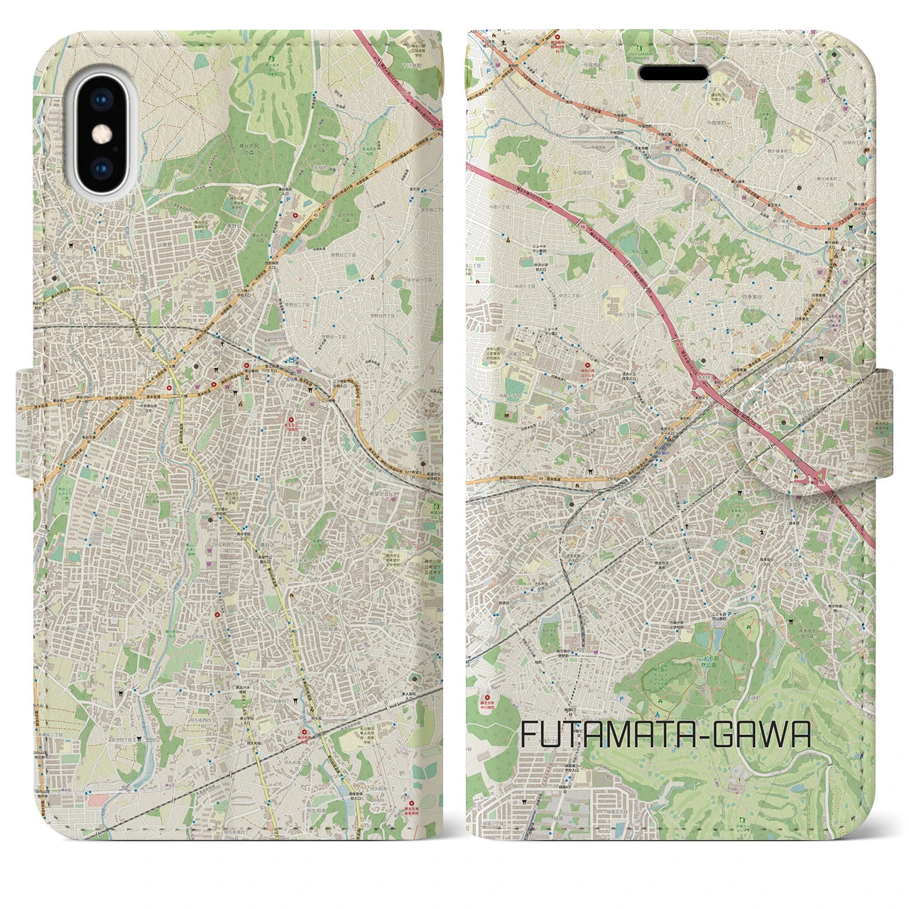 【二俣川(神奈川県)】地図柄iPhoneケース(手帳タイプ)ナチュラル・iPhone XS Max 用