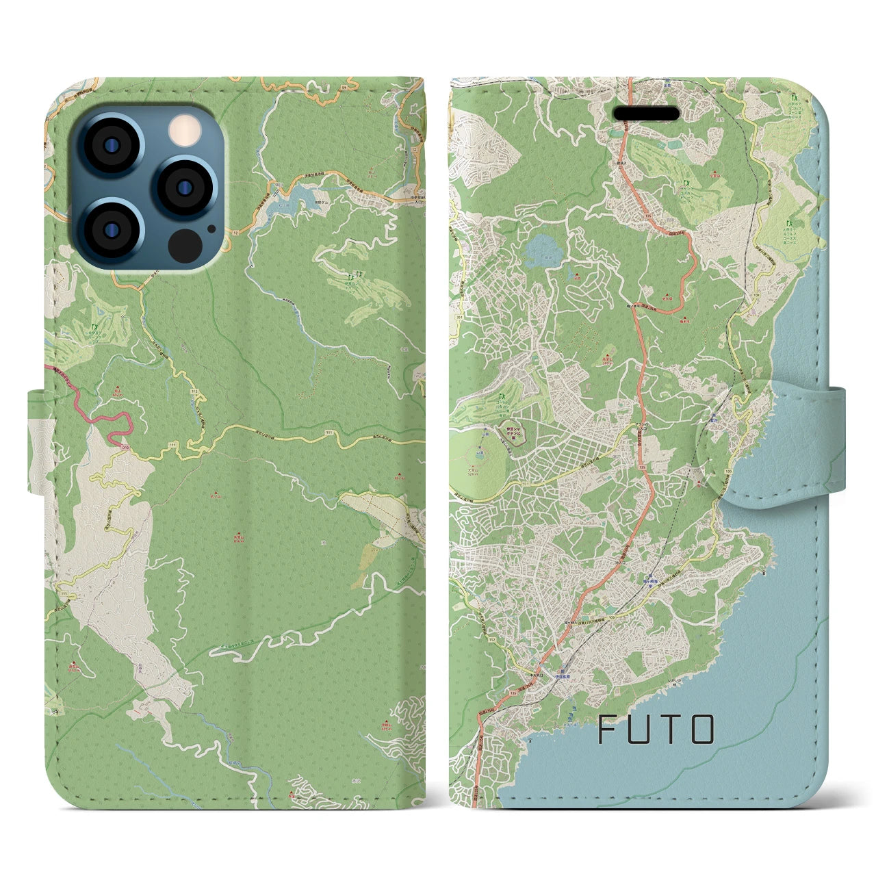 【富戸(静岡県)】地図柄iPhoneケース(手帳タイプ)ナチュラル・iPhone 12 / 12 Pro 用