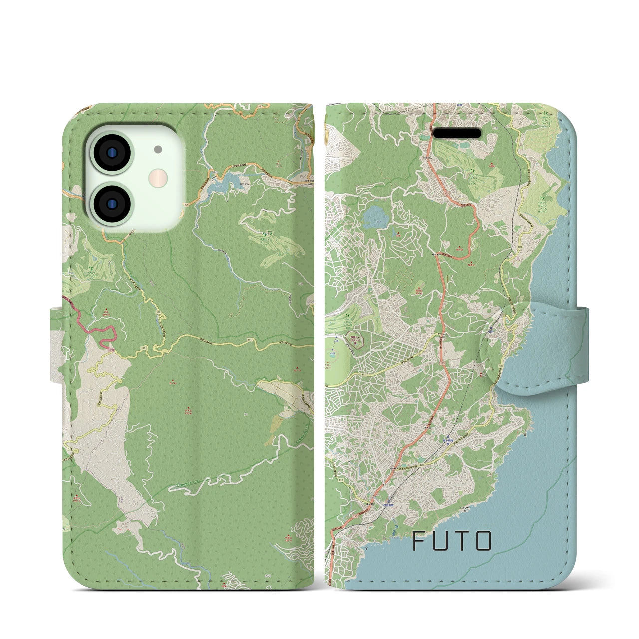 【富戸(静岡県)】地図柄iPhoneケース(手帳タイプ)ナチュラル・iPhone 12 mini 用