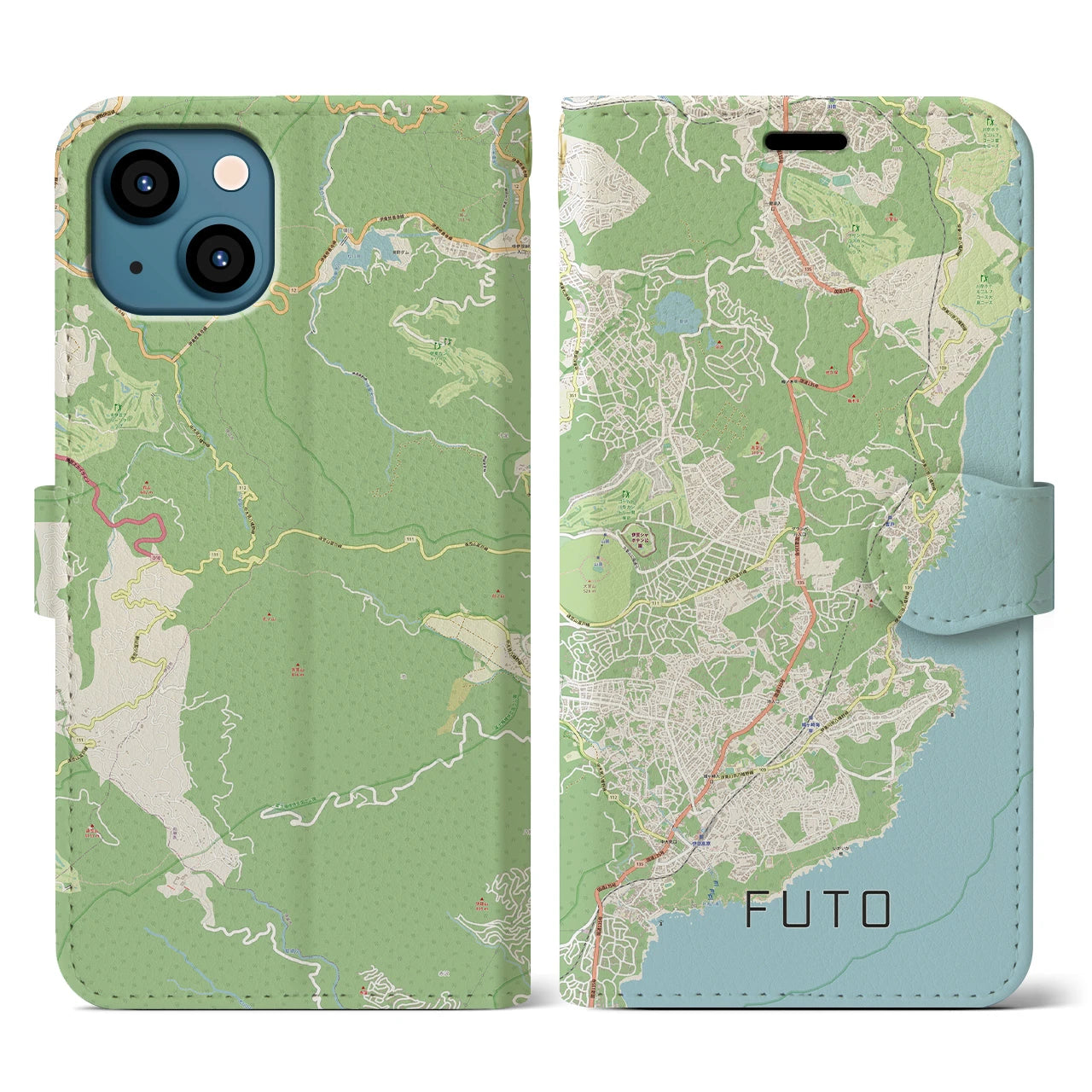 【富戸(静岡県)】地図柄iPhoneケース(手帳タイプ)ナチュラル・iPhone 13 用