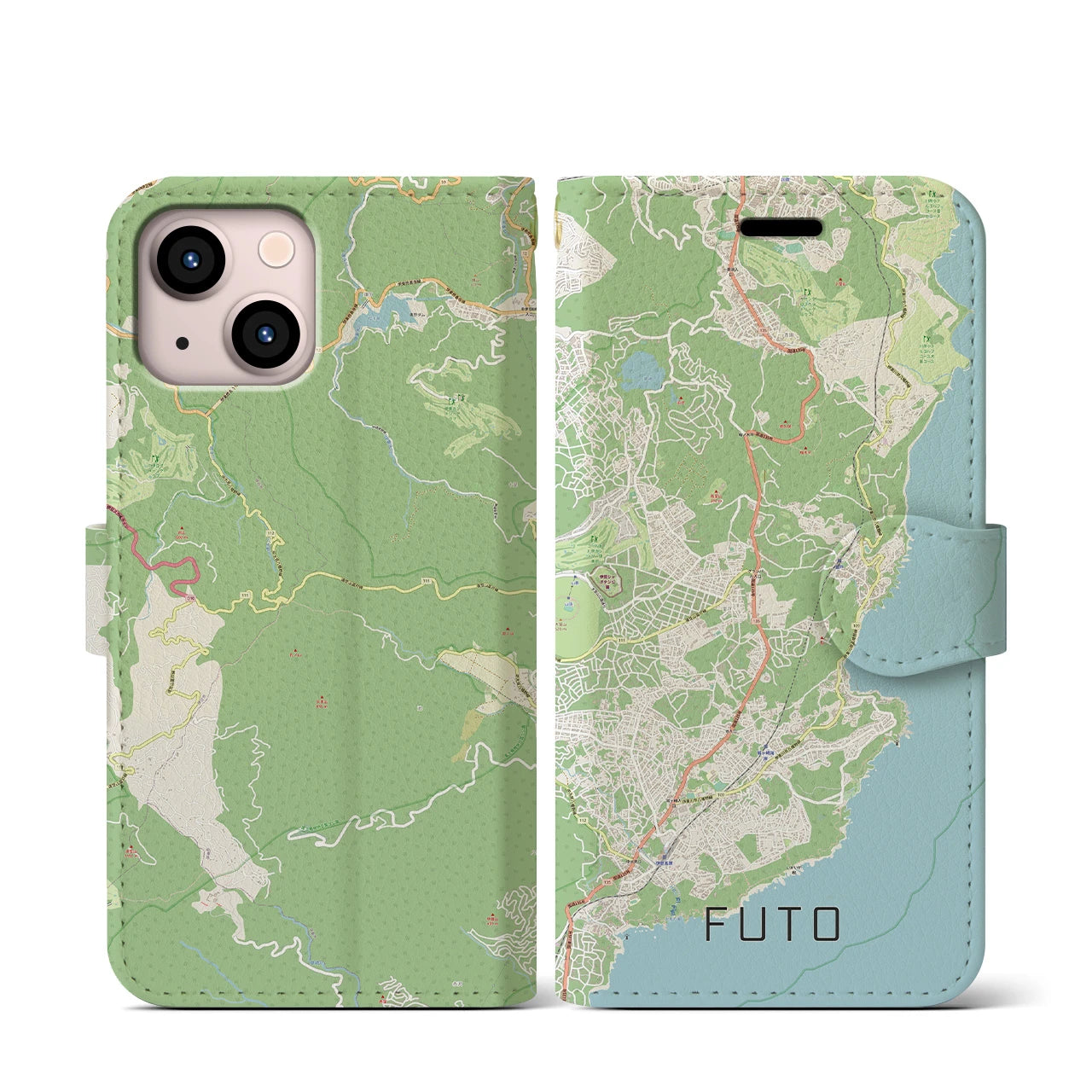 【富戸(静岡県)】地図柄iPhoneケース(手帳タイプ)ナチュラル・iPhone 13 mini 用
