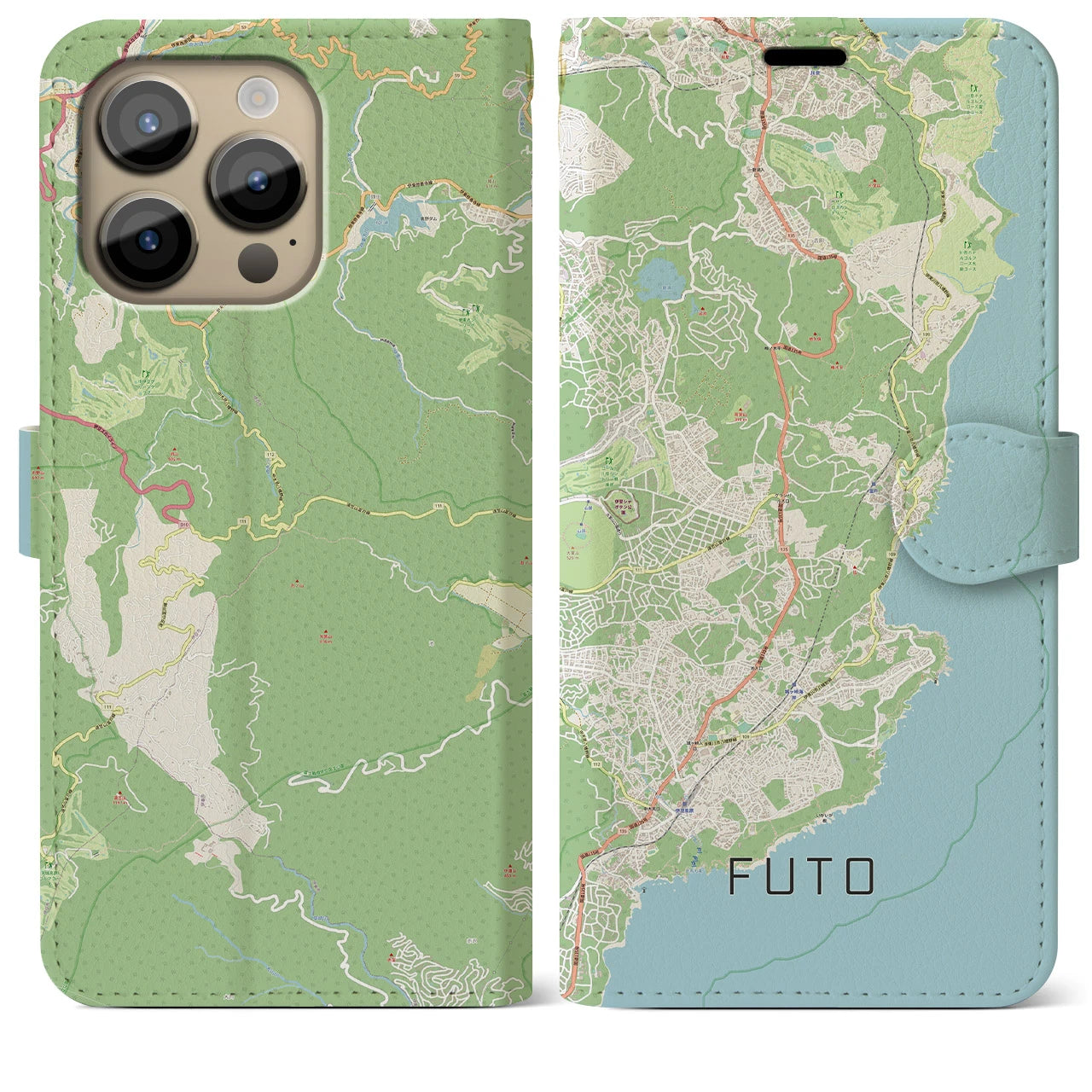 【富戸(静岡県)】地図柄iPhoneケース(手帳タイプ)ナチュラル・iPhone 14 Pro Max 用