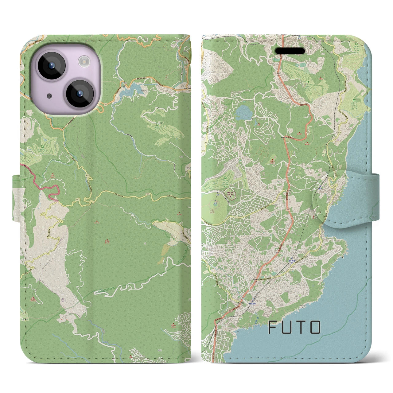 【富戸(静岡県)】地図柄iPhoneケース(手帳タイプ)ナチュラル・iPhone 14 用