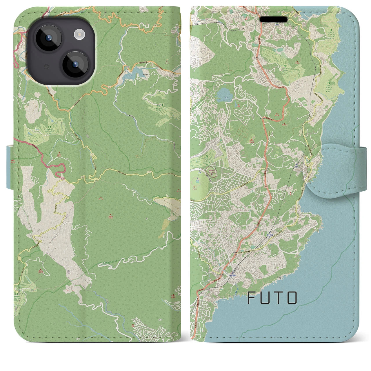 【富戸(静岡県)】地図柄iPhoneケース(手帳タイプ)ナチュラル・iPhone 14 Plus 用