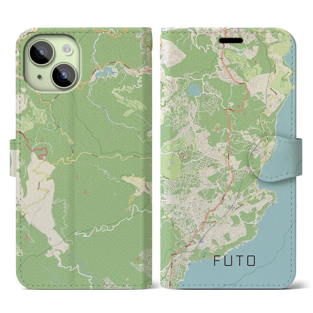 【富戸(静岡県)】地図柄iPhoneケース(手帳タイプ)ナチュラル・iPhone 15 用