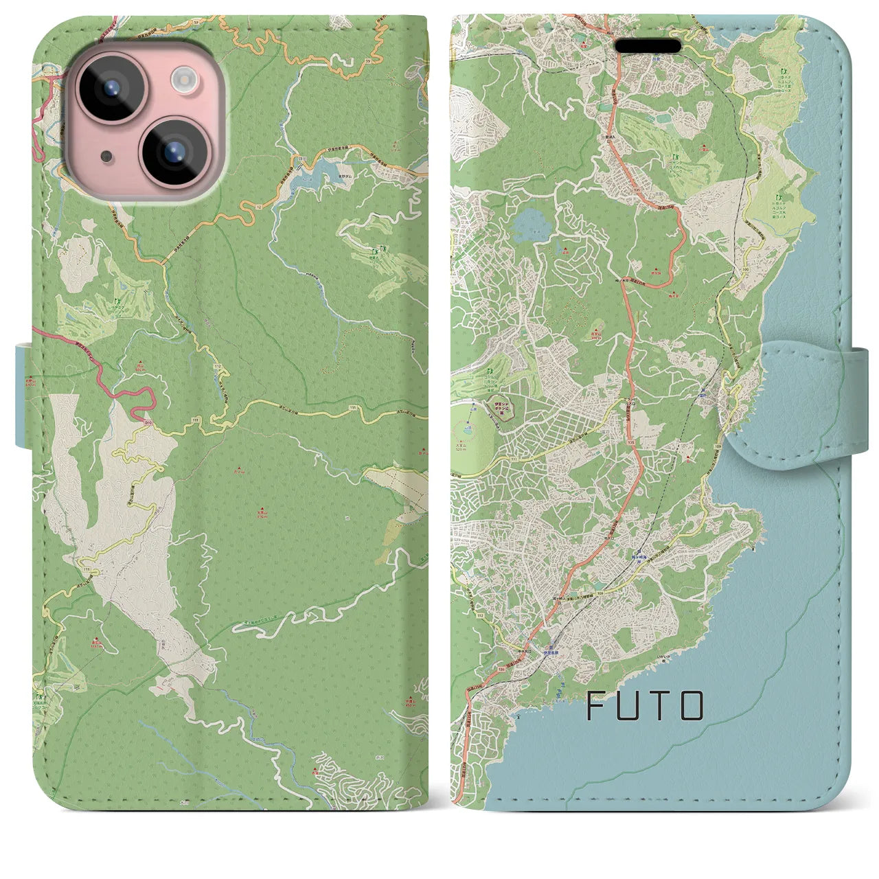 【富戸(静岡県)】地図柄iPhoneケース(手帳タイプ)ナチュラル・iPhone 15 Plus 用