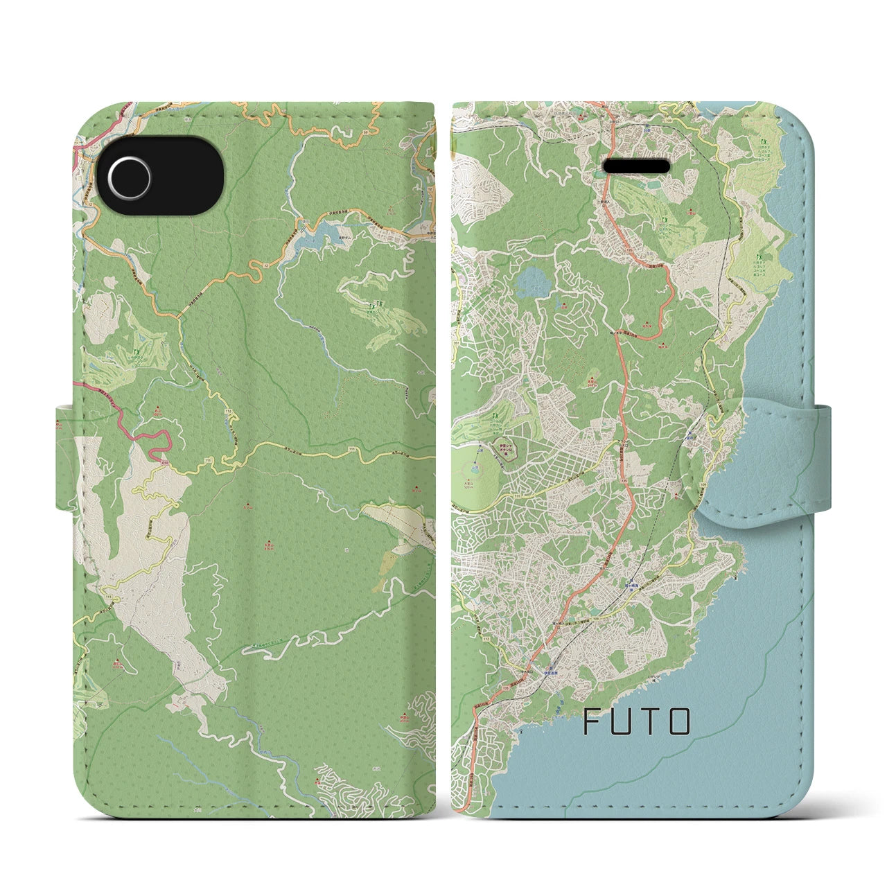 【富戸(静岡県)】地図柄iPhoneケース(手帳タイプ)ナチュラル・iPhone SE(第3 / 第2世代) / 8 / 7 / 6s / 6 用