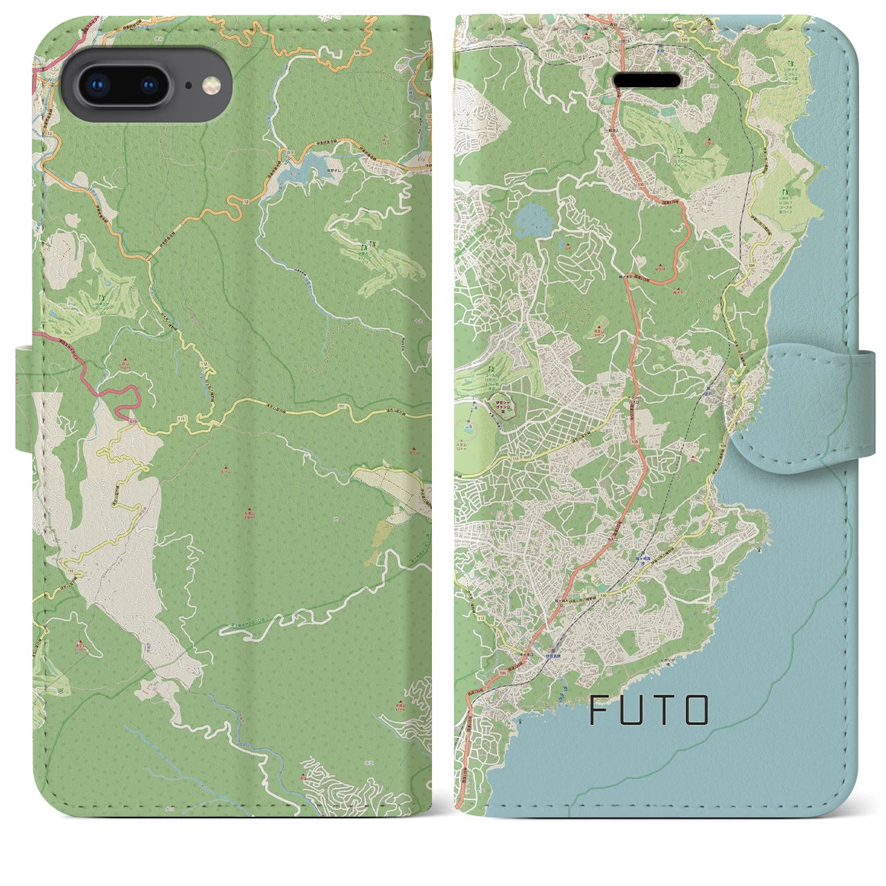 【富戸(静岡県)】地図柄iPhoneケース(手帳タイプ)ナチュラル・iPhone 8Plus /7Plus / 6sPlus / 6Plus 用
