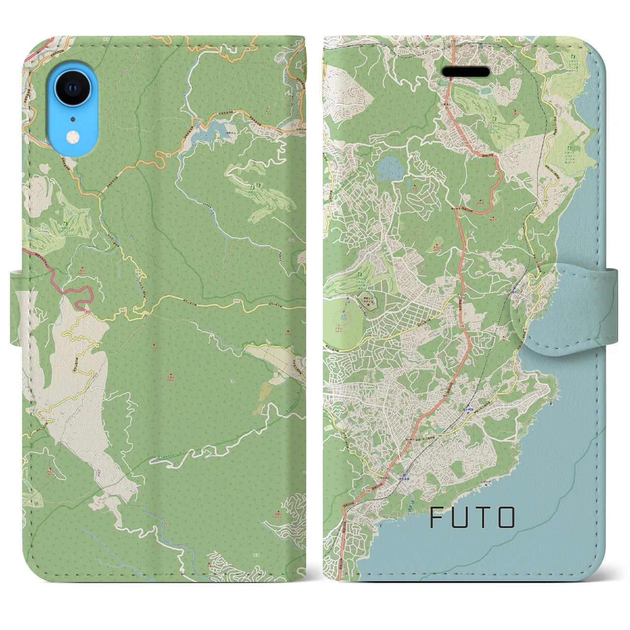 【富戸(静岡県)】地図柄iPhoneケース(手帳タイプ)ナチュラル・iPhone XR 用