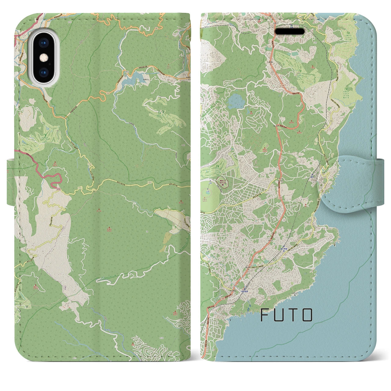 【富戸(静岡県)】地図柄iPhoneケース(手帳タイプ)ナチュラル・iPhone XS Max 用