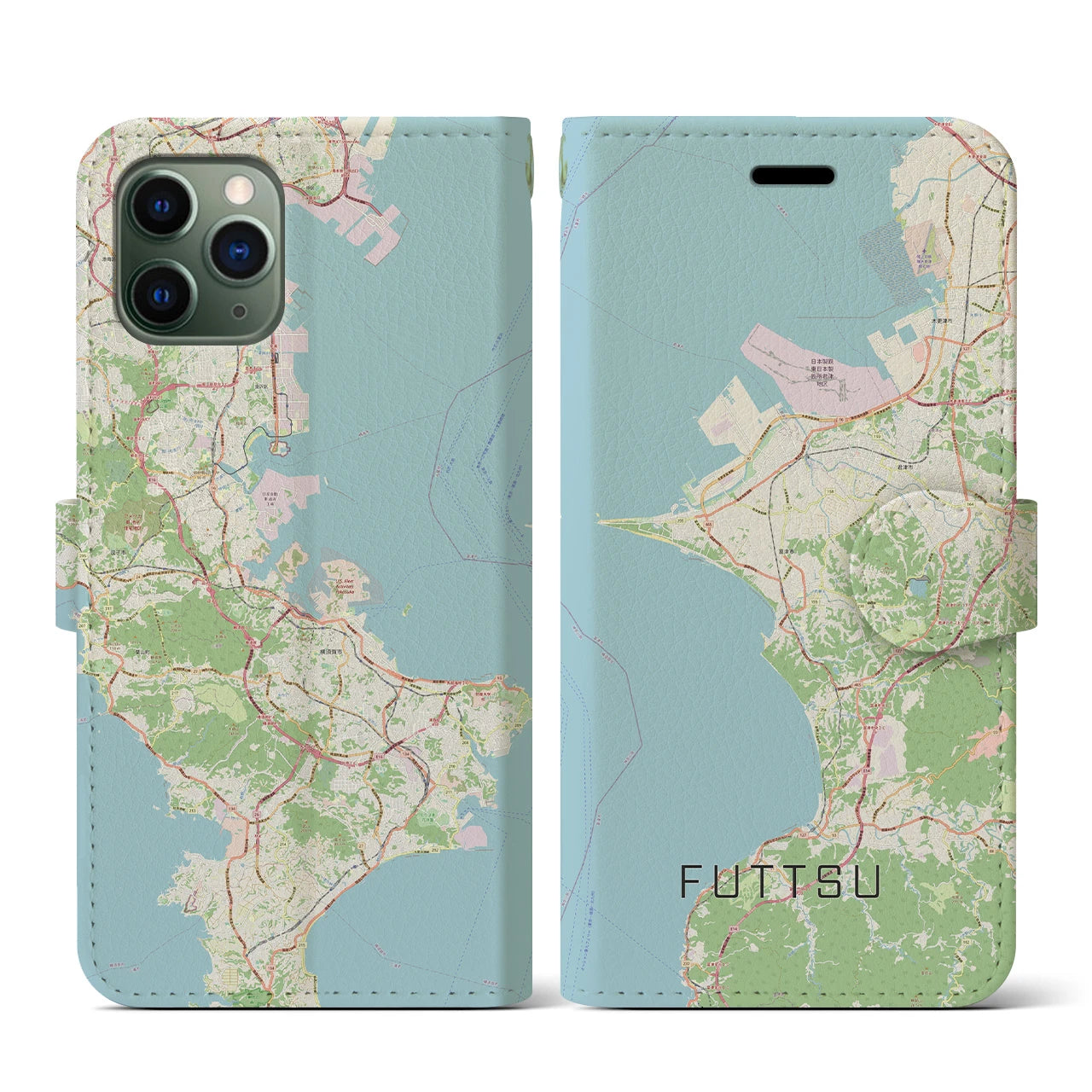 【富津(千葉県)】地図柄iPhoneケース(手帳タイプ)ナチュラル・iPhone 11 Pro 用