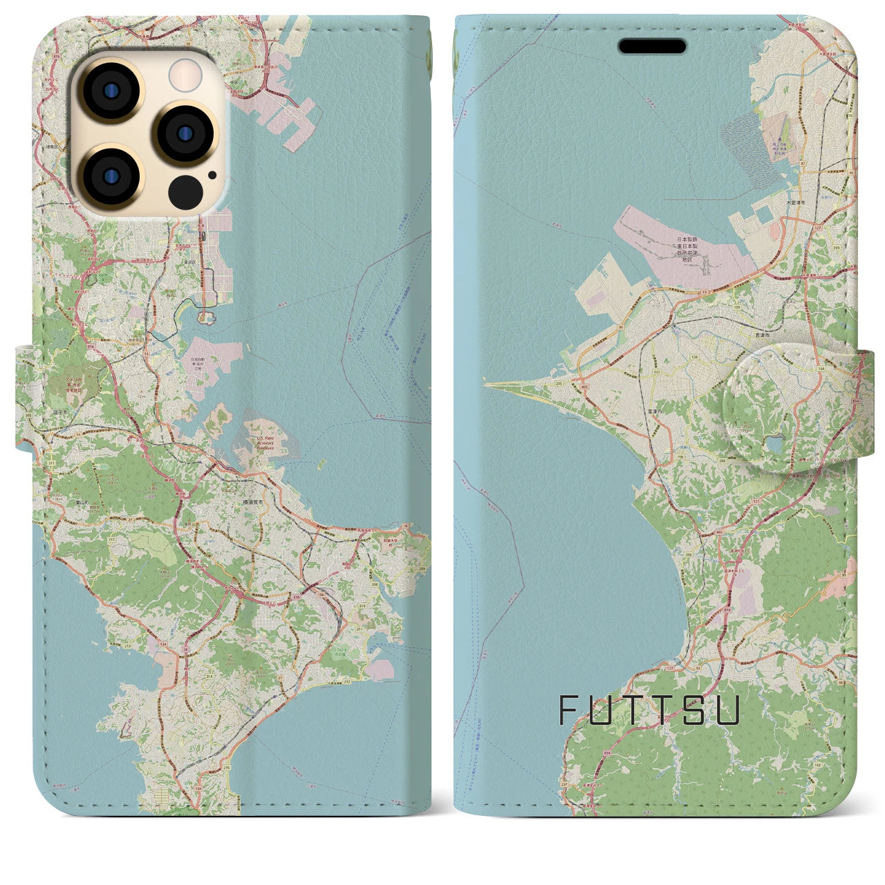 【富津(千葉県)】地図柄iPhoneケース(手帳タイプ)ナチュラル・iPhone 12 Pro Max 用