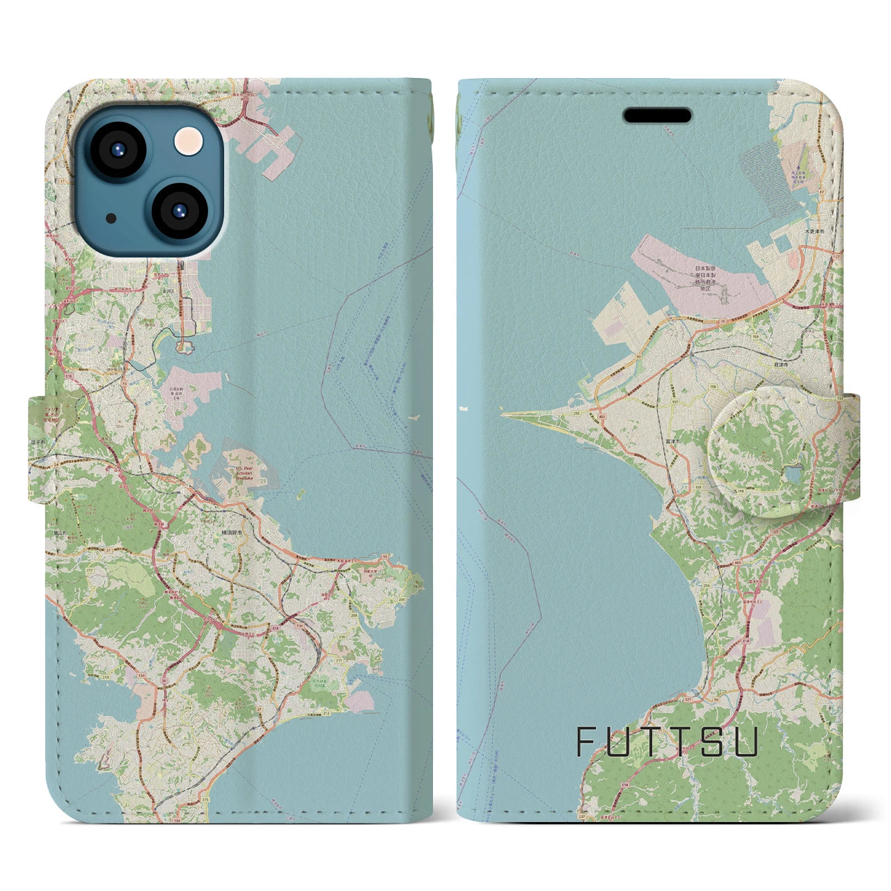 【富津(千葉県)】地図柄iPhoneケース(手帳タイプ)ナチュラル・iPhone 13 用
