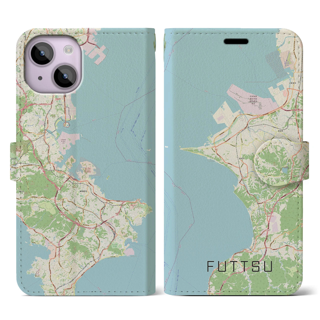 【富津(千葉県)】地図柄iPhoneケース(手帳タイプ)ナチュラル・iPhone 14 用