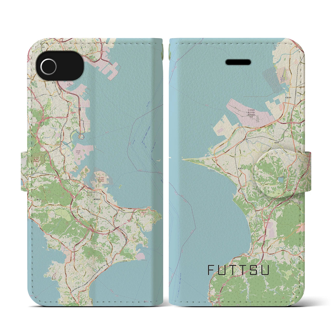 【富津(千葉県)】地図柄iPhoneケース(手帳タイプ)ナチュラル・iPhone SE(第3 / 第2世代) / 8 / 7 / 6s / 6 用