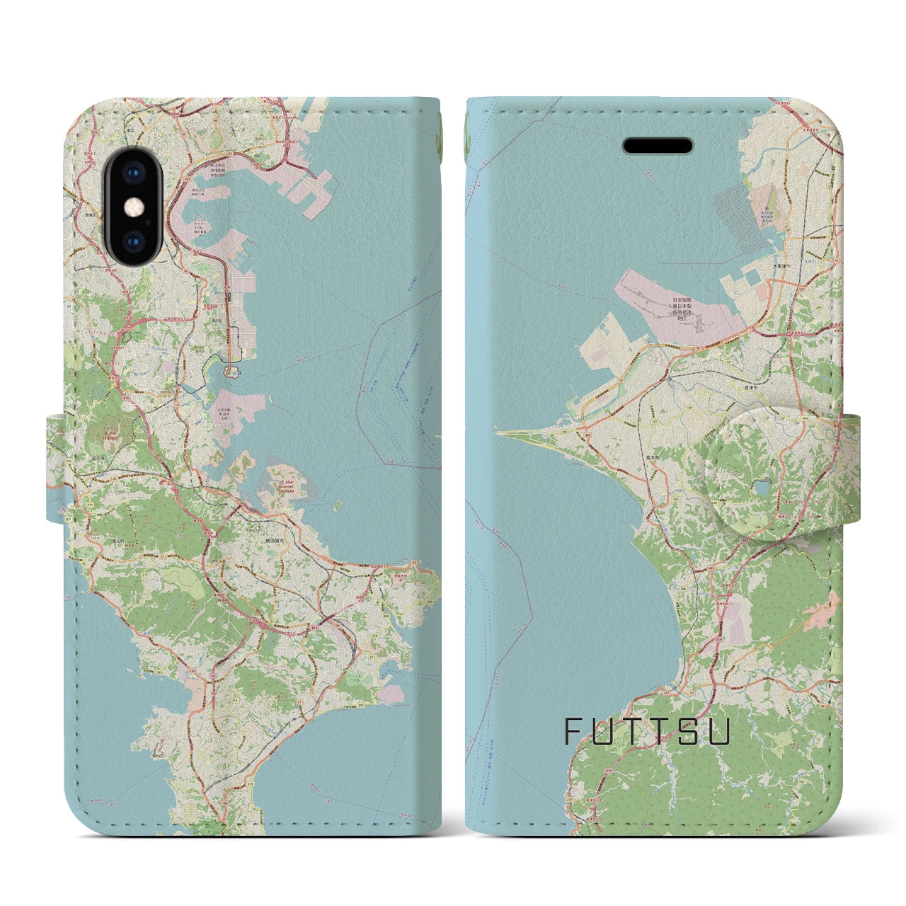 【富津(千葉県)】地図柄iPhoneケース(手帳タイプ)ナチュラル・iPhone XS / X 用