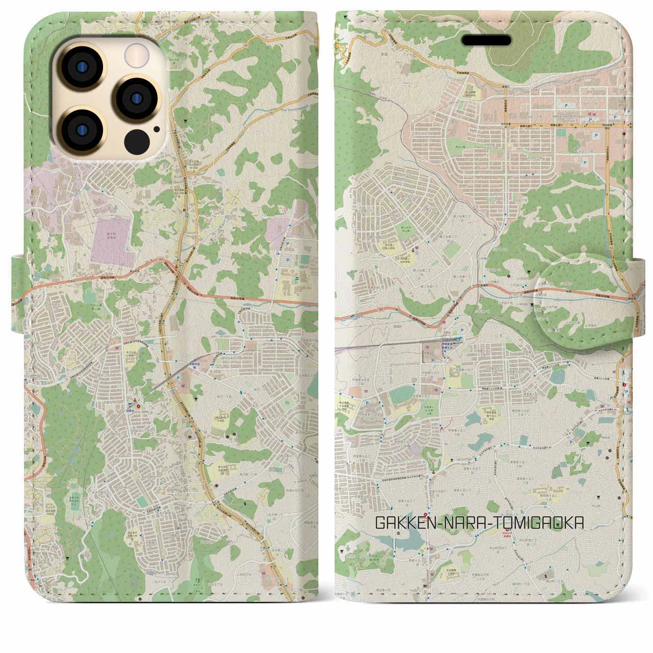【学研奈良登美ヶ丘(奈良県)】地図柄iPhoneケース(手帳タイプ)ナチュラル・iPhone 12 Pro Max 用