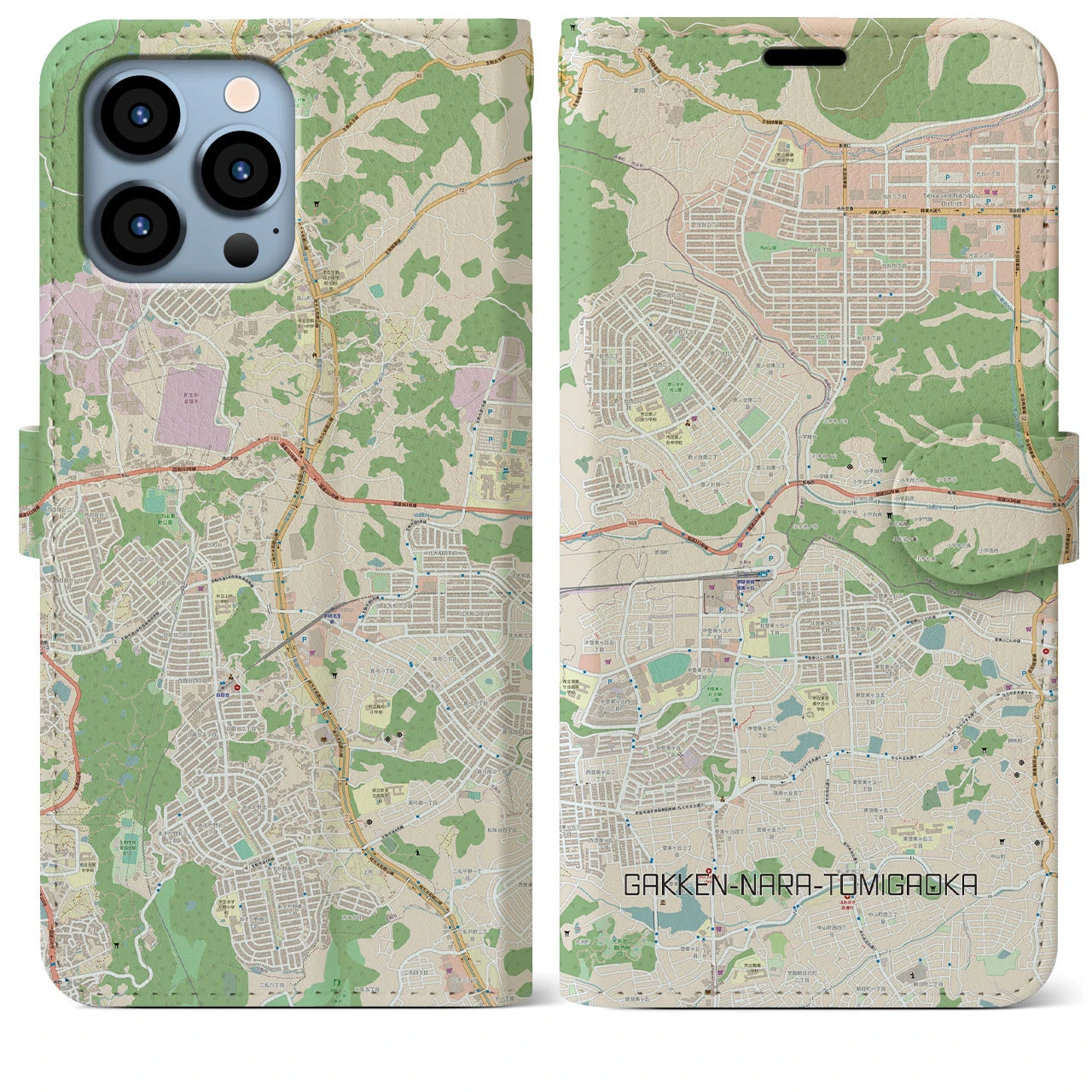 【学研奈良登美ヶ丘(奈良県)】地図柄iPhoneケース(手帳タイプ)ナチュラル・iPhone 13 Pro Max 用