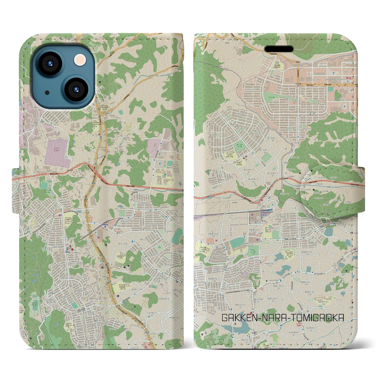 【学研奈良登美ヶ丘(奈良県)】地図柄iPhoneケース(手帳タイプ)ナチュラル・iPhone 13 用