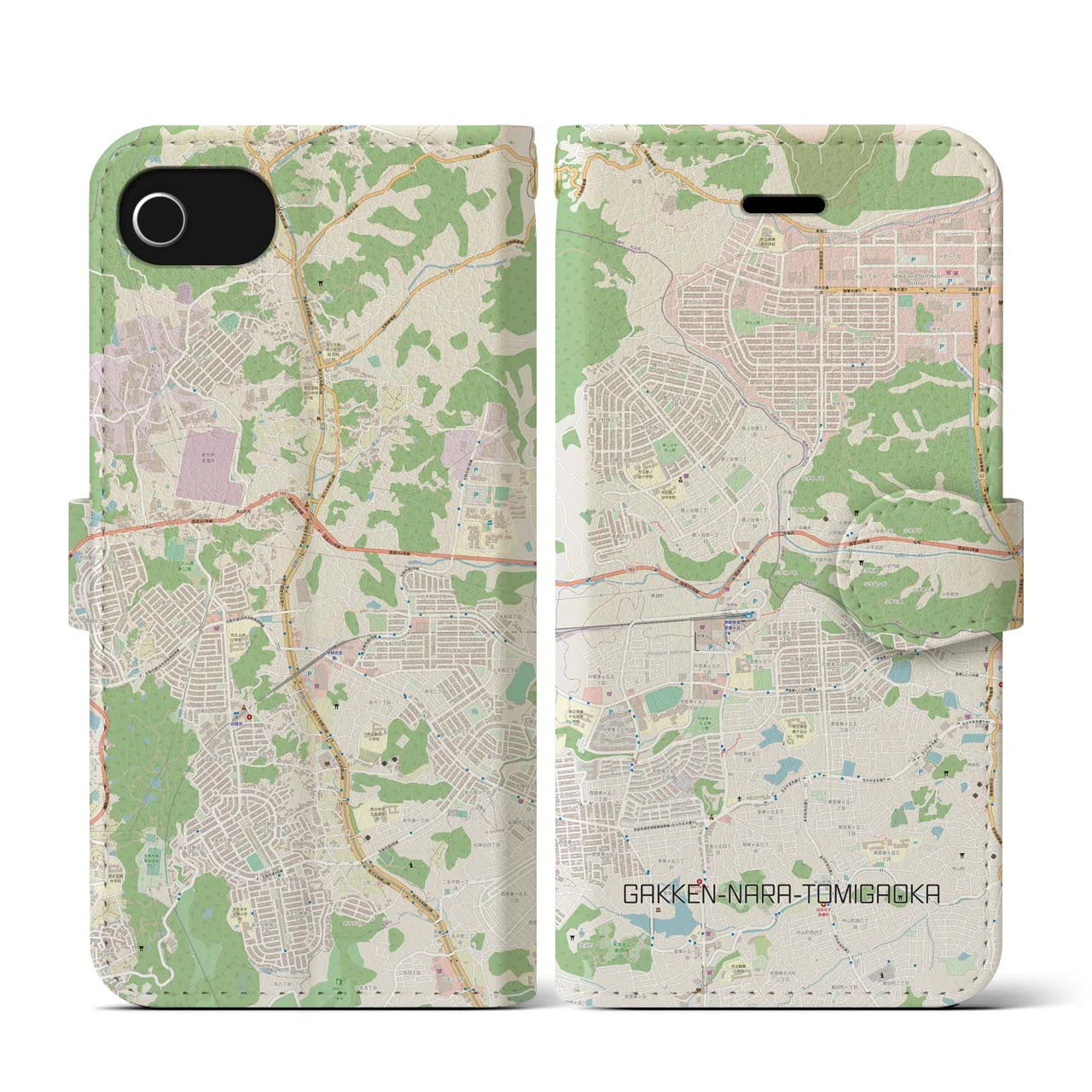 【学研奈良登美ヶ丘(奈良県)】地図柄iPhoneケース(手帳タイプ)ナチュラル・iPhone SE(第3 / 第2世代) / 8 / 7 / 6s / 6 用