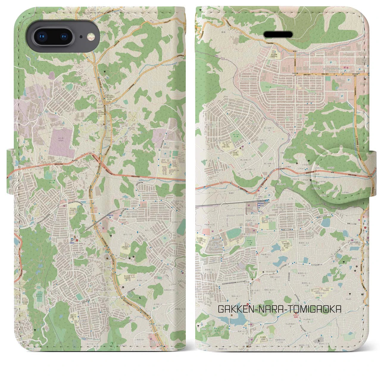 【学研奈良登美ヶ丘(奈良県)】地図柄iPhoneケース(手帳タイプ)ナチュラル・iPhone 8Plus /7Plus / 6sPlus / 6Plus 用