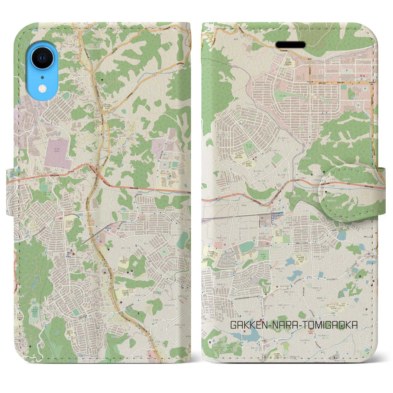【学研奈良登美ヶ丘(奈良県)】地図柄iPhoneケース(手帳タイプ)ナチュラル・iPhone XR 用