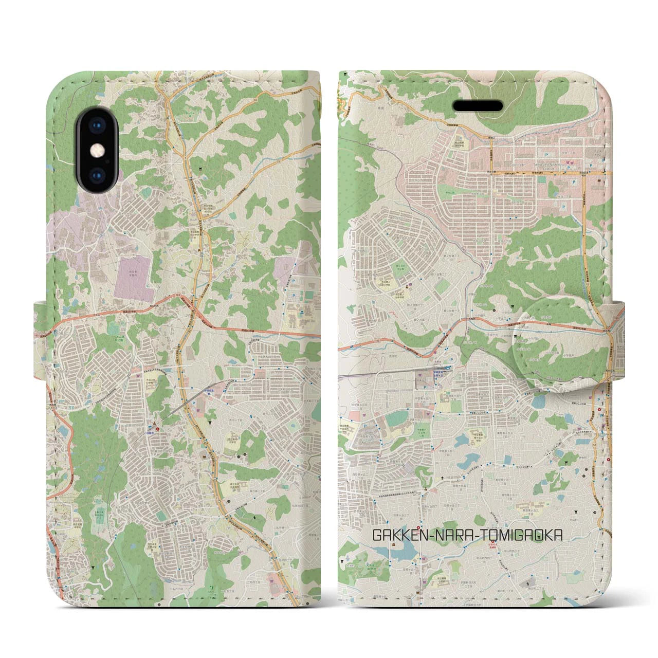 【学研奈良登美ヶ丘(奈良県)】地図柄iPhoneケース(手帳タイプ)ナチュラル・iPhone XS / X 用